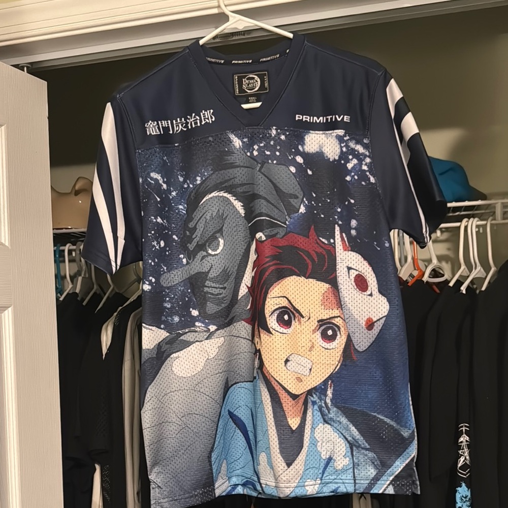 Primitive Blue and White Anime Graphic Jersey